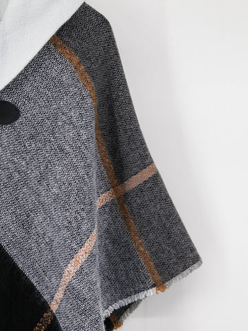 Grey Plaid Toggle Poncho Wrap
